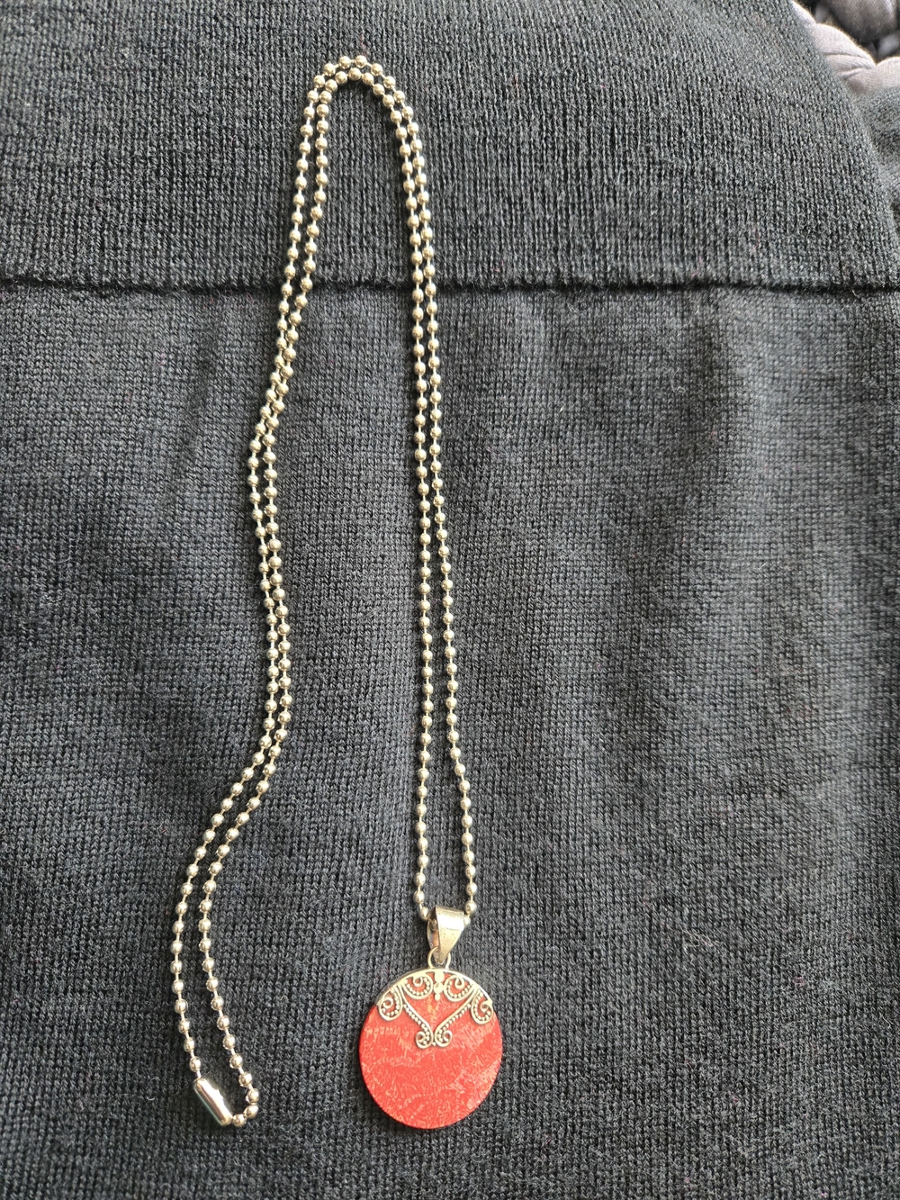 Coral Red Round Pendant Necklace